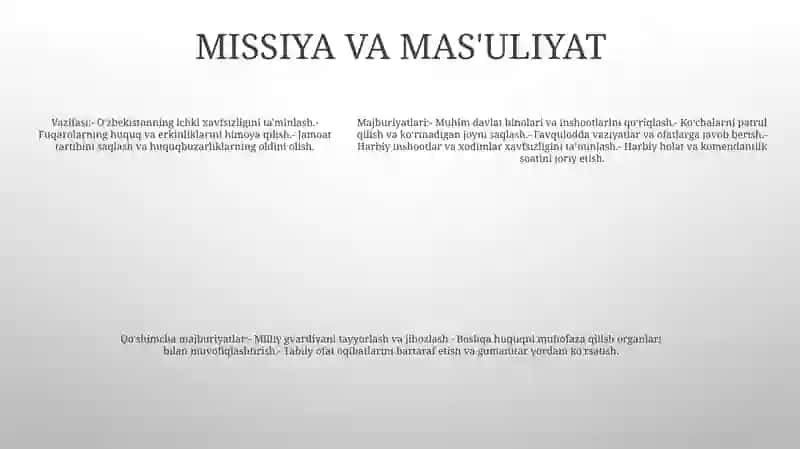 Oʻzbekiston Respublikasi Milliy Gvardiyasi: Introduction 4