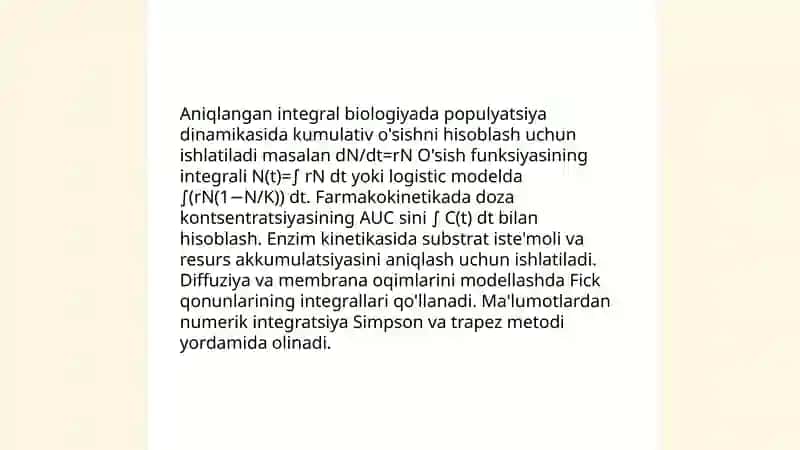 Biologik jarayonlarini modellashtrishda integral hisob 4