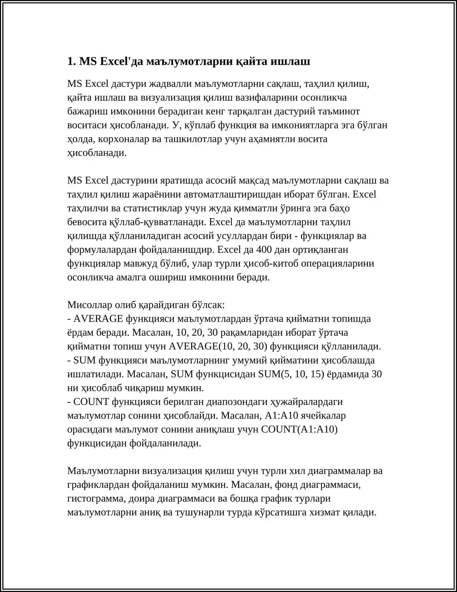 EXCELDA TAJRIBA NATIJALARINI QAYTA ISHLASH 4