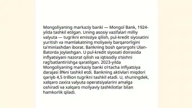 O‘zbekiston va Mongoliya bank tizmini solishtirish 4