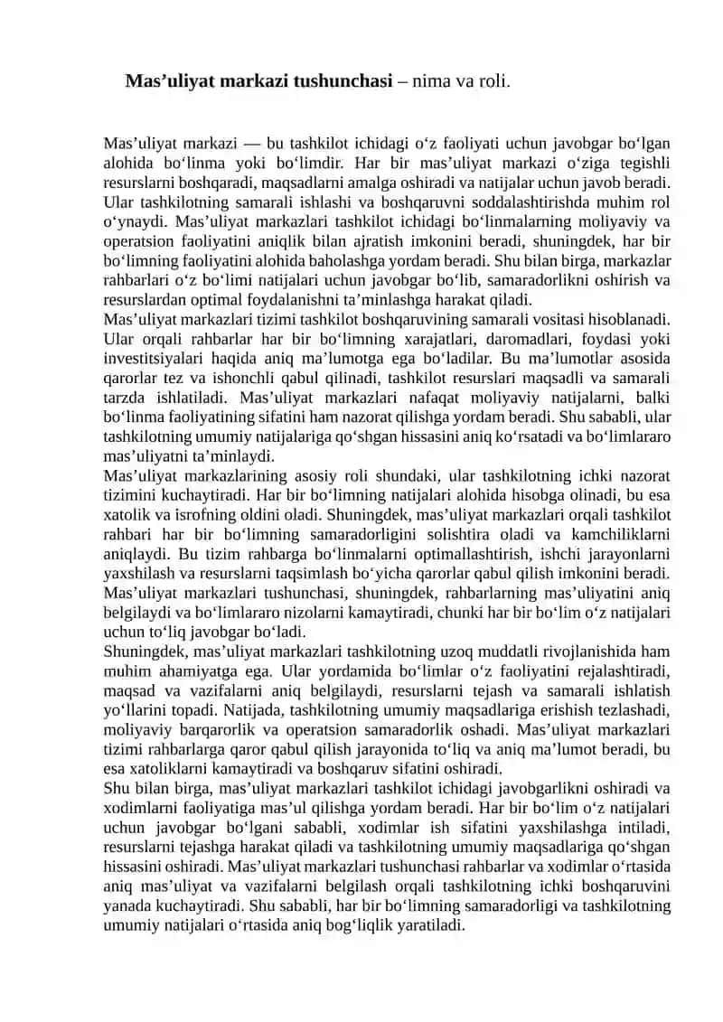 Mas’uliyat markazlari tushunchasi 4