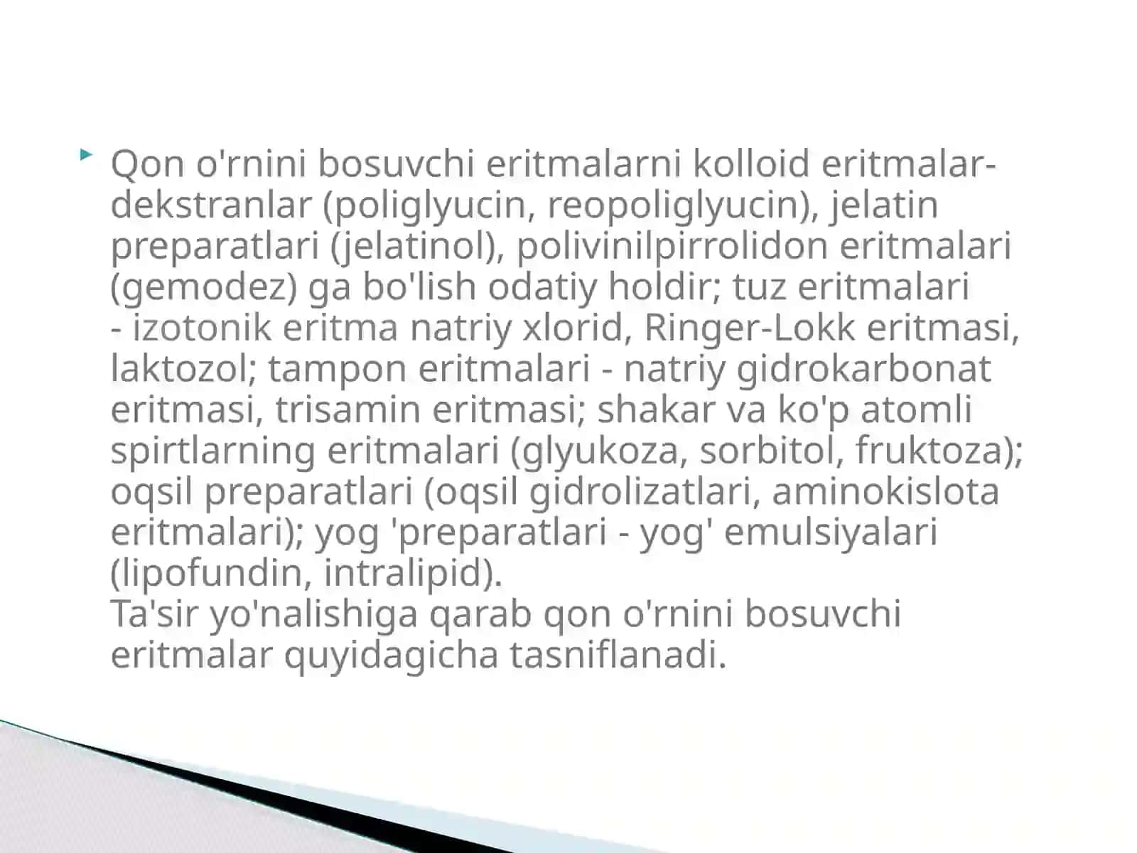 Qon o’rnini bosuvchi suyuqliklar va ularning tasnifi Gemotransfuziya 4