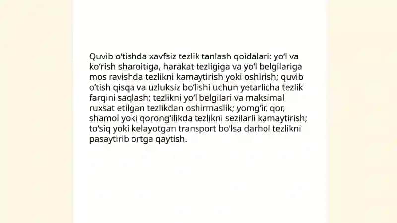Harakat tezligi quvib oʻtish 4