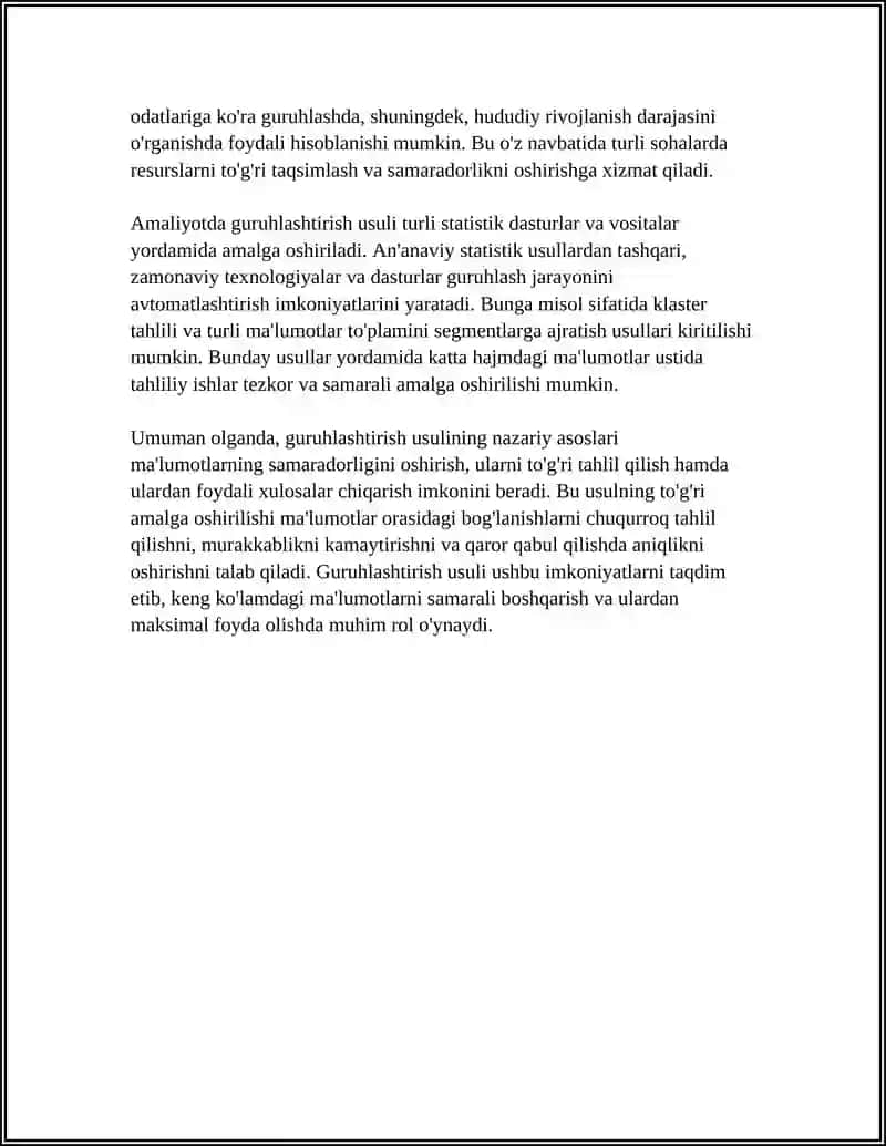 GURUHLASHTIRISH USULI VA UNI TAHLILDA QOLLANISHI 4