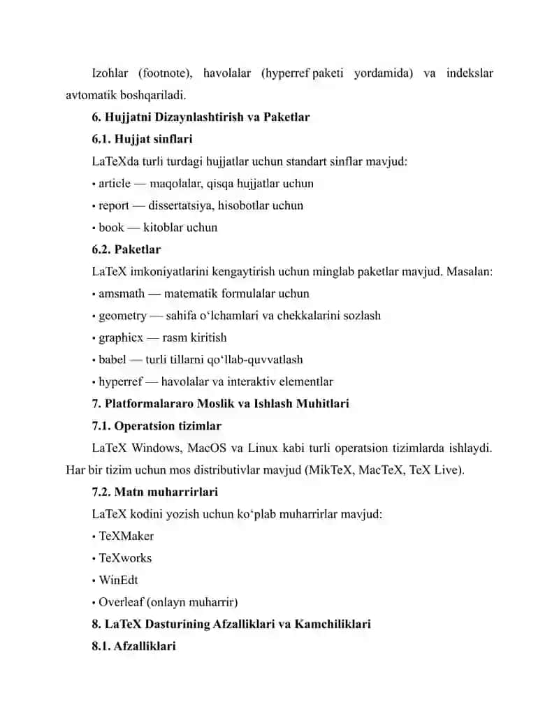LaTeX Dasturiy Ta’minotining Standart Xususiyatlari 4