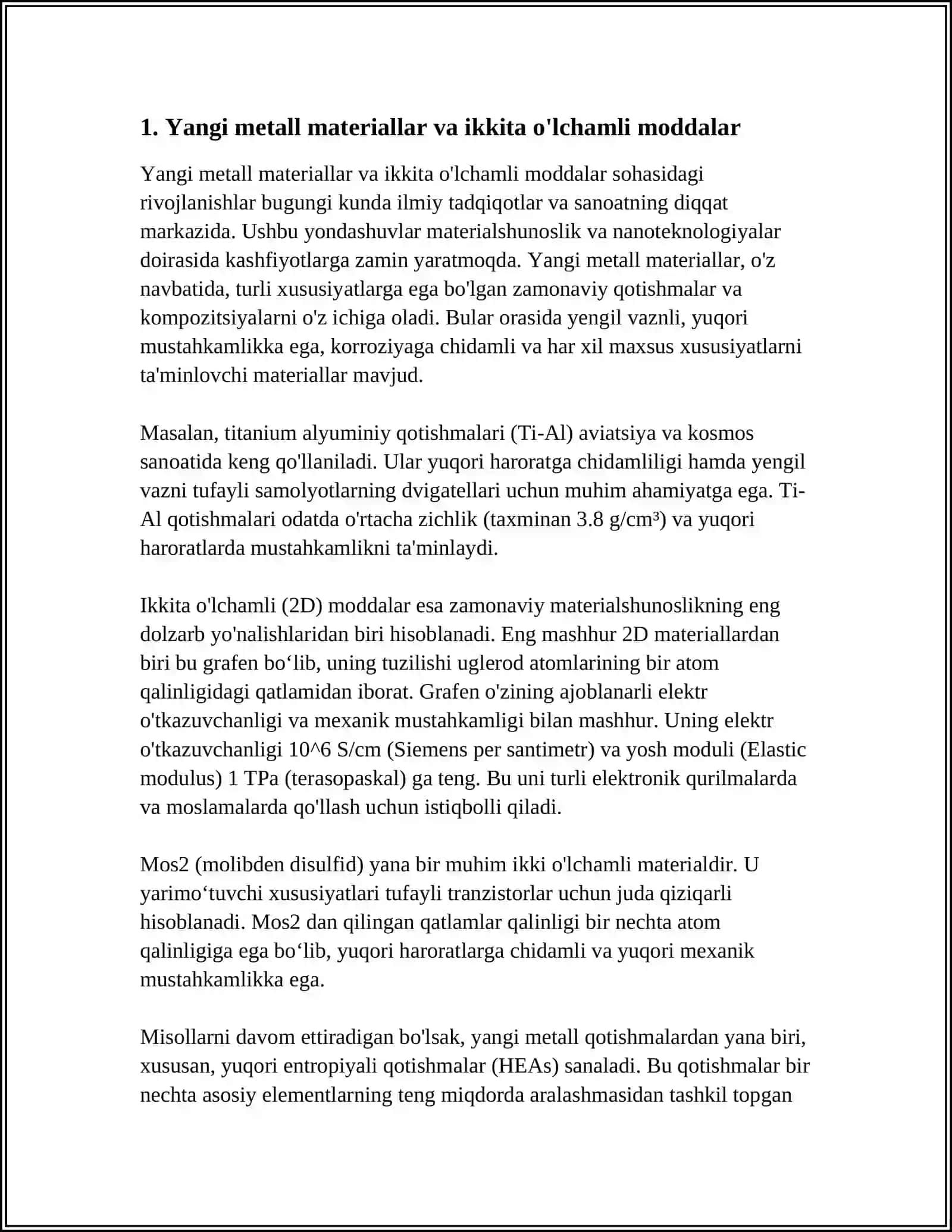 Yangi metall materiallar va ikkita o'lchamli moddalar 4