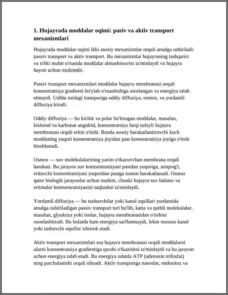 Hujayrada Moddalar Oqimi 4