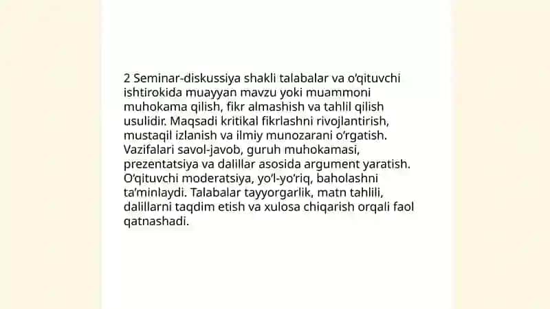 Pedagogik fanlarni oʻqitish shakllari 4