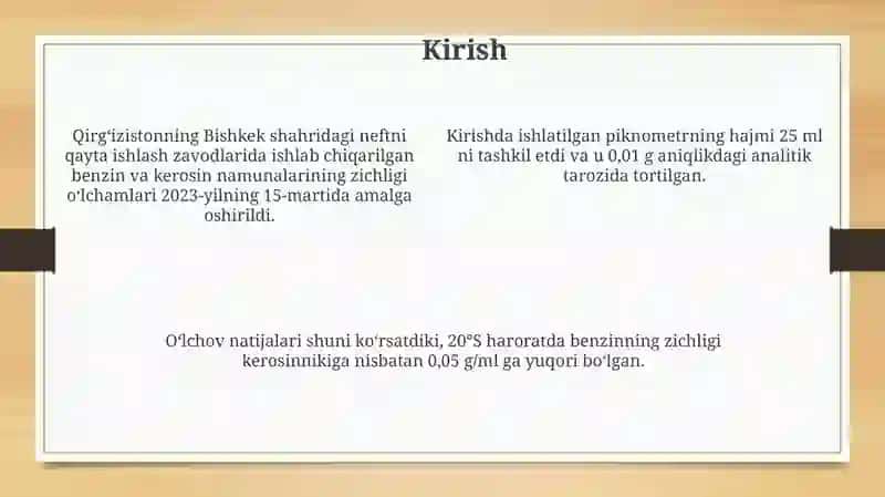 Neft maxsulotlarining benzin va kerasin solishtirma oğirligi 4
