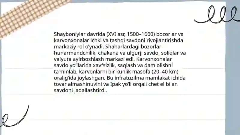 Shayboniylar davrida ichki va tashqi savdo 4