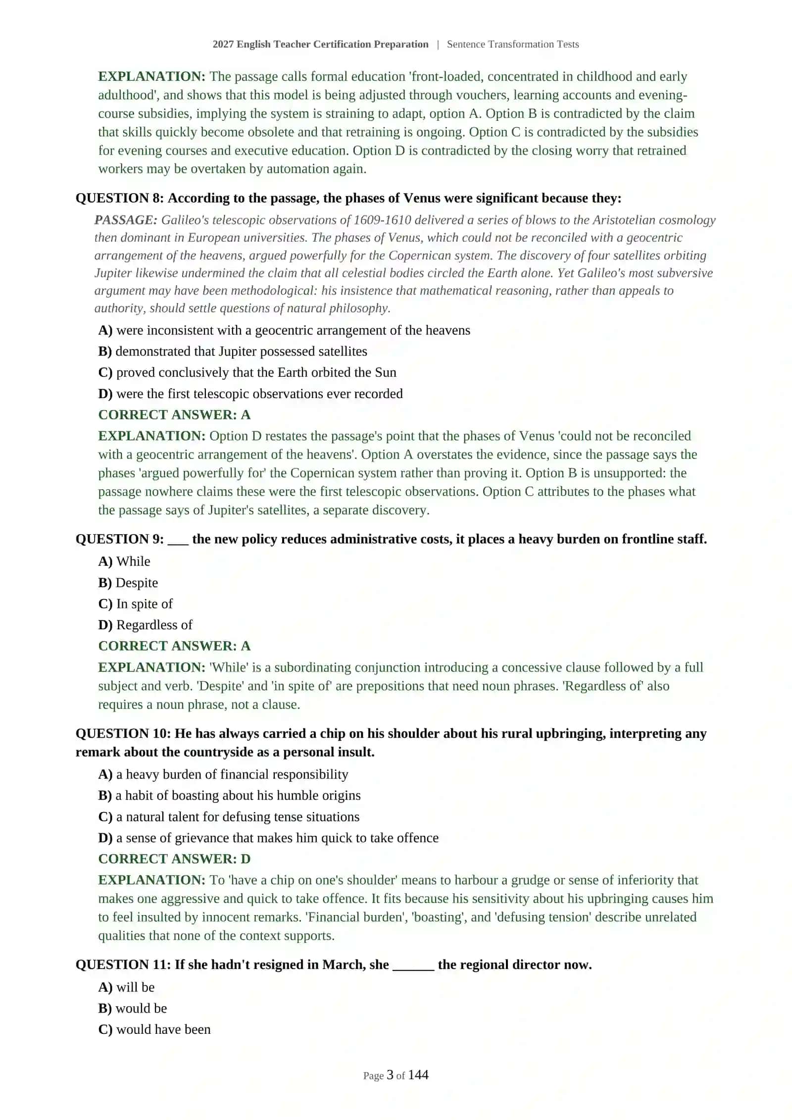2027 English Teacher Certification Preparation | Sentence Transformation Tests 4