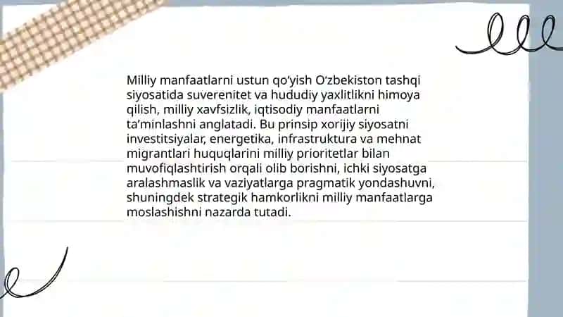 Oʻzbekiston tashqi siyosatining asosiy tamoyillari 4