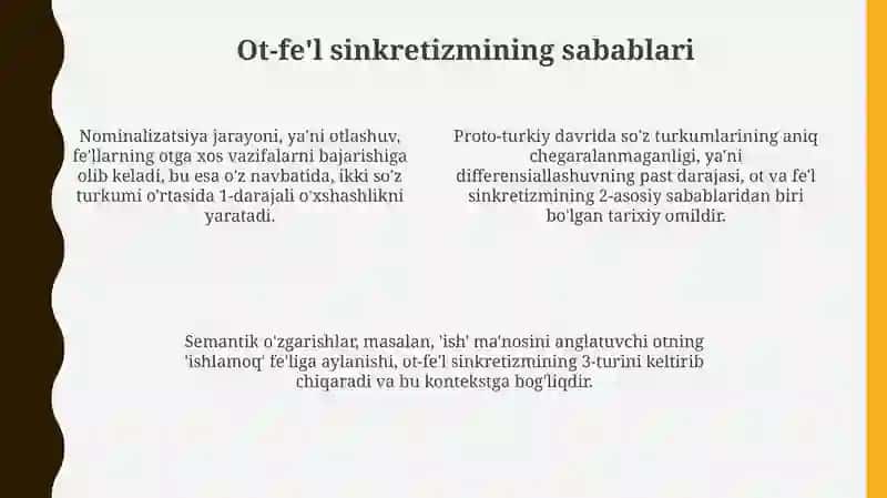 Turkiy tillarda turkum sínkretizmi. Ot-fe'l sinkretizmi 4