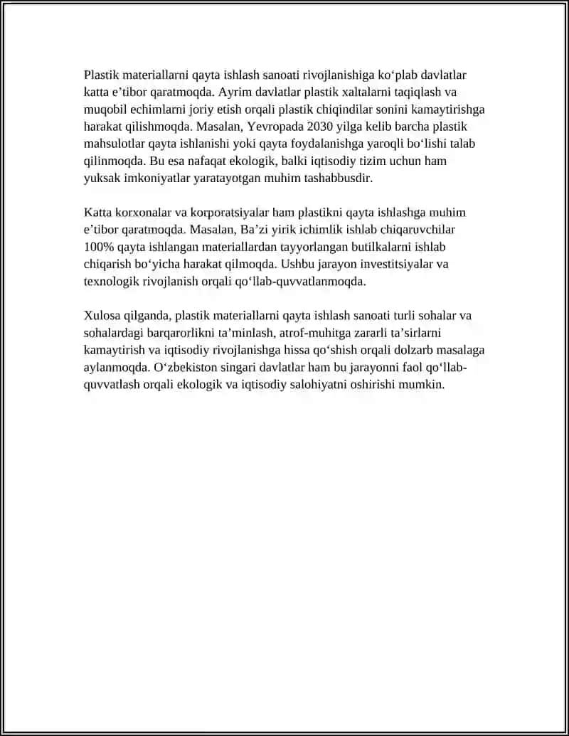 Plastik materiallarni qayta ishlash sanoati 4