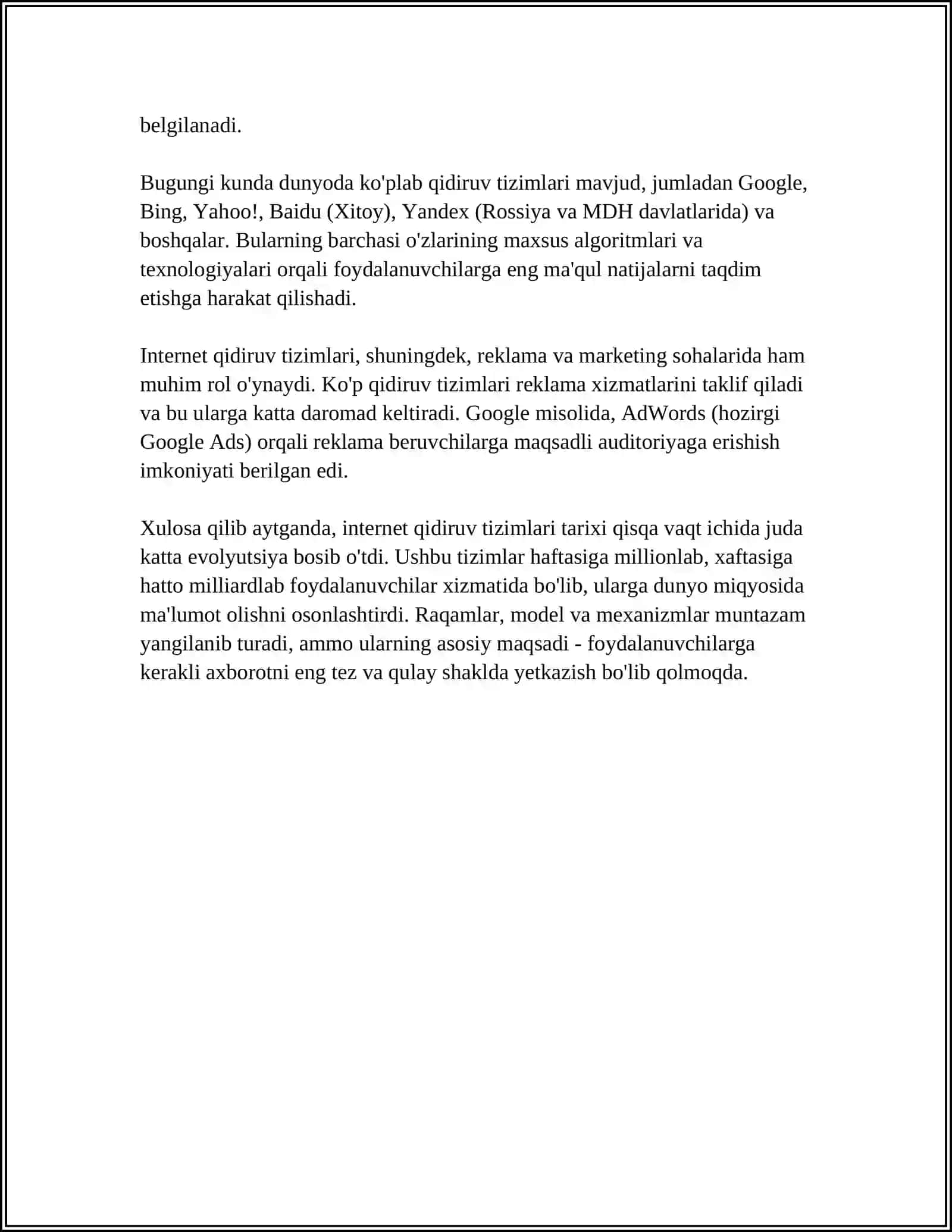 INTERNET QIDIRUV TIZIMIDA AXBOROTLAR QIDIRISH VA TANLANGAN AXBOROTLARNI OLISH 4