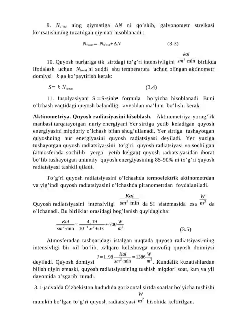 Quyosh energiyasini o'lchash usullari 4