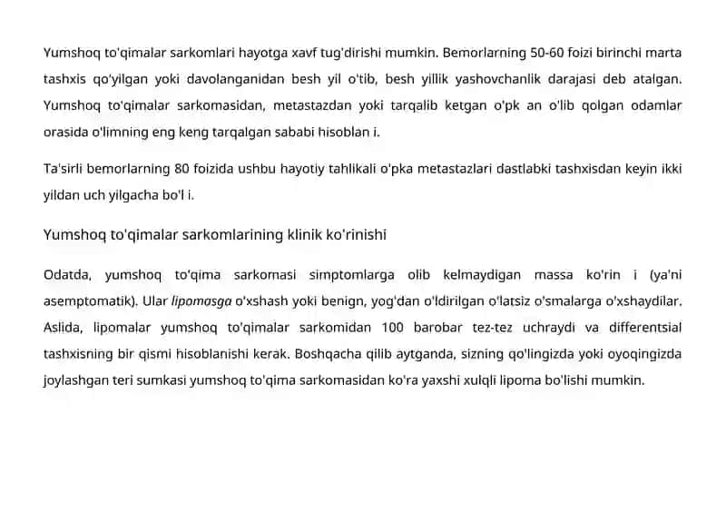 Yumshoq to'qimalar sarkomlari 4