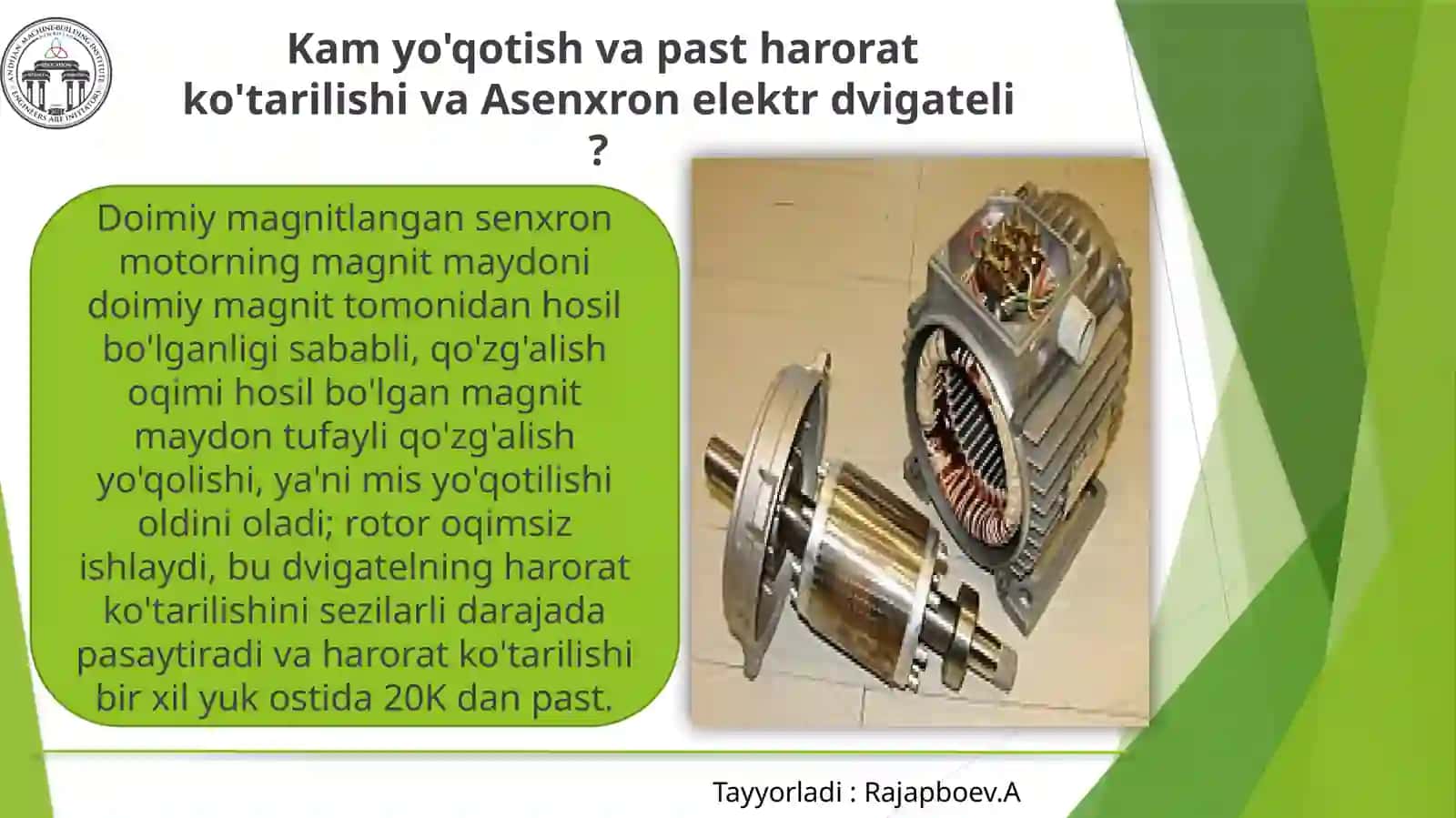 Past quvvatli senxron dvigatelining energiya tejamkorligini tadqiq qilish 4