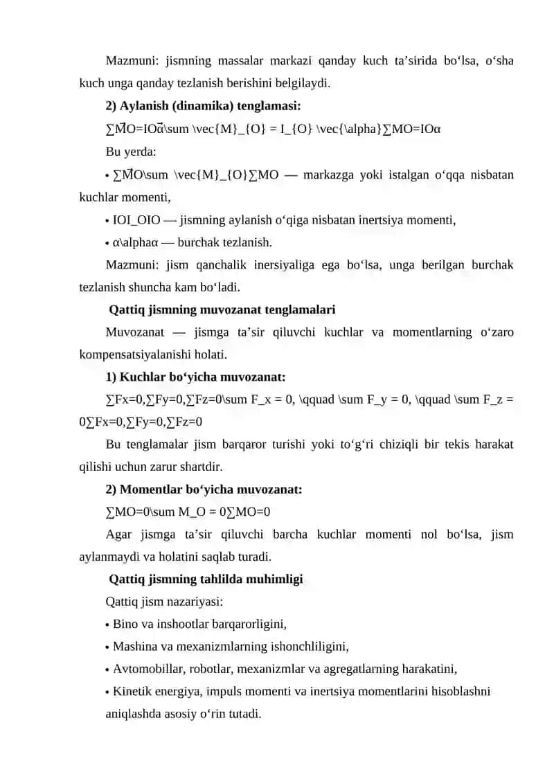 Qattiq jismning harakat va muvozanat tenglamalari 4