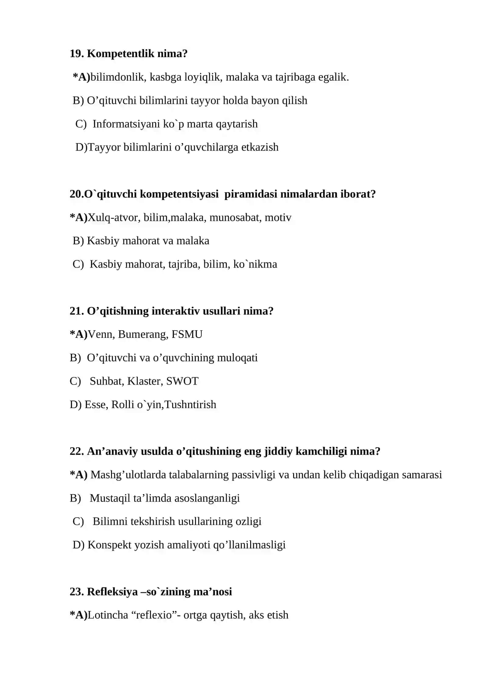 PEDAGOGIKADAN TEST SAVOLLARI 4