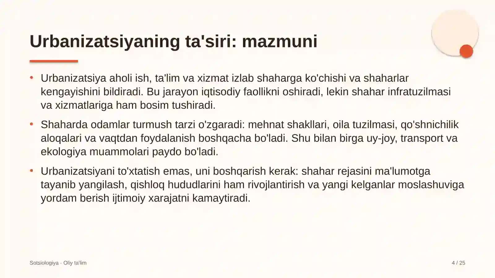 Urbanizatsiyaning ta'siri: mohiyati 4