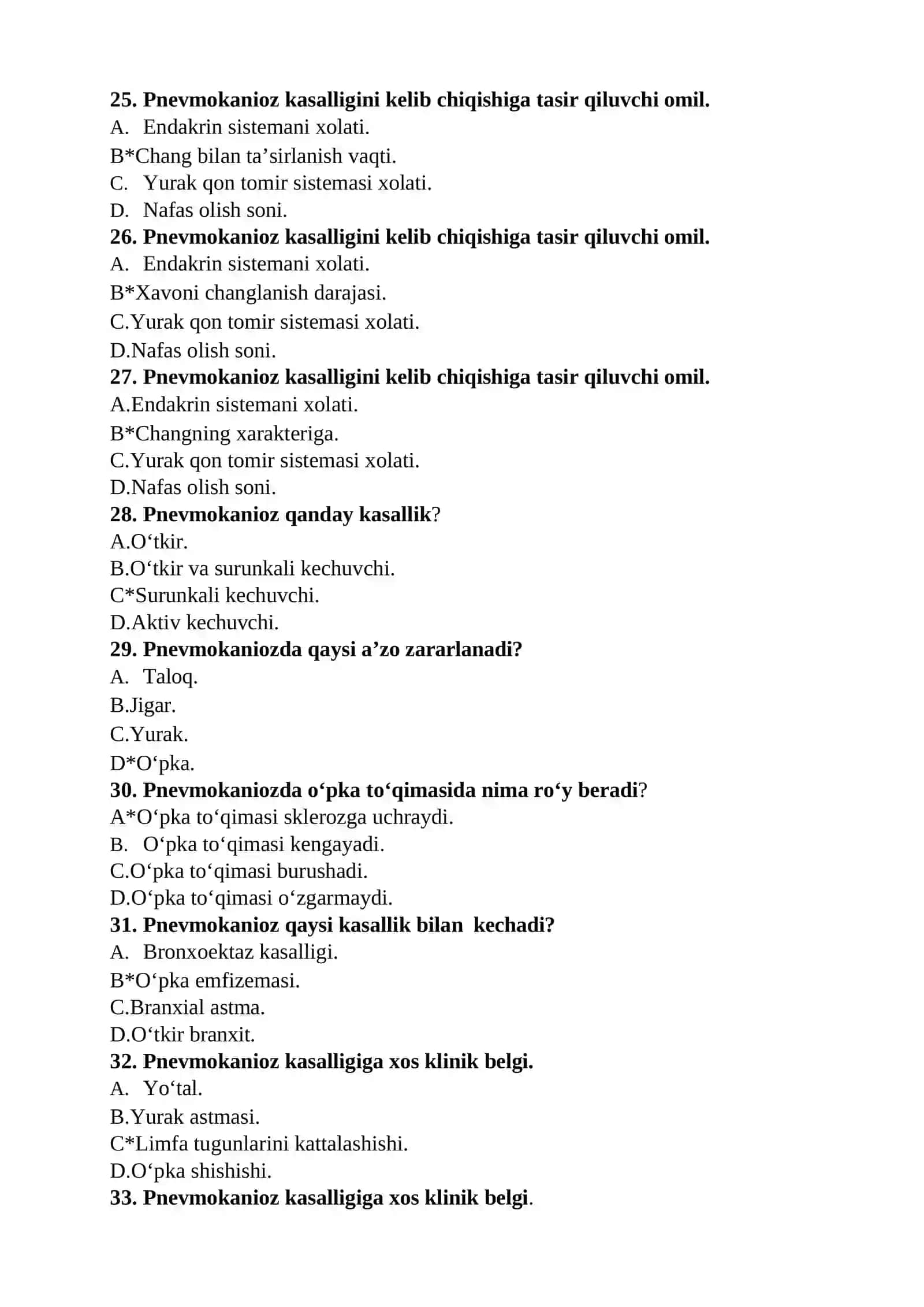Kasb kasalliklari fanidan testlar to`plami 4