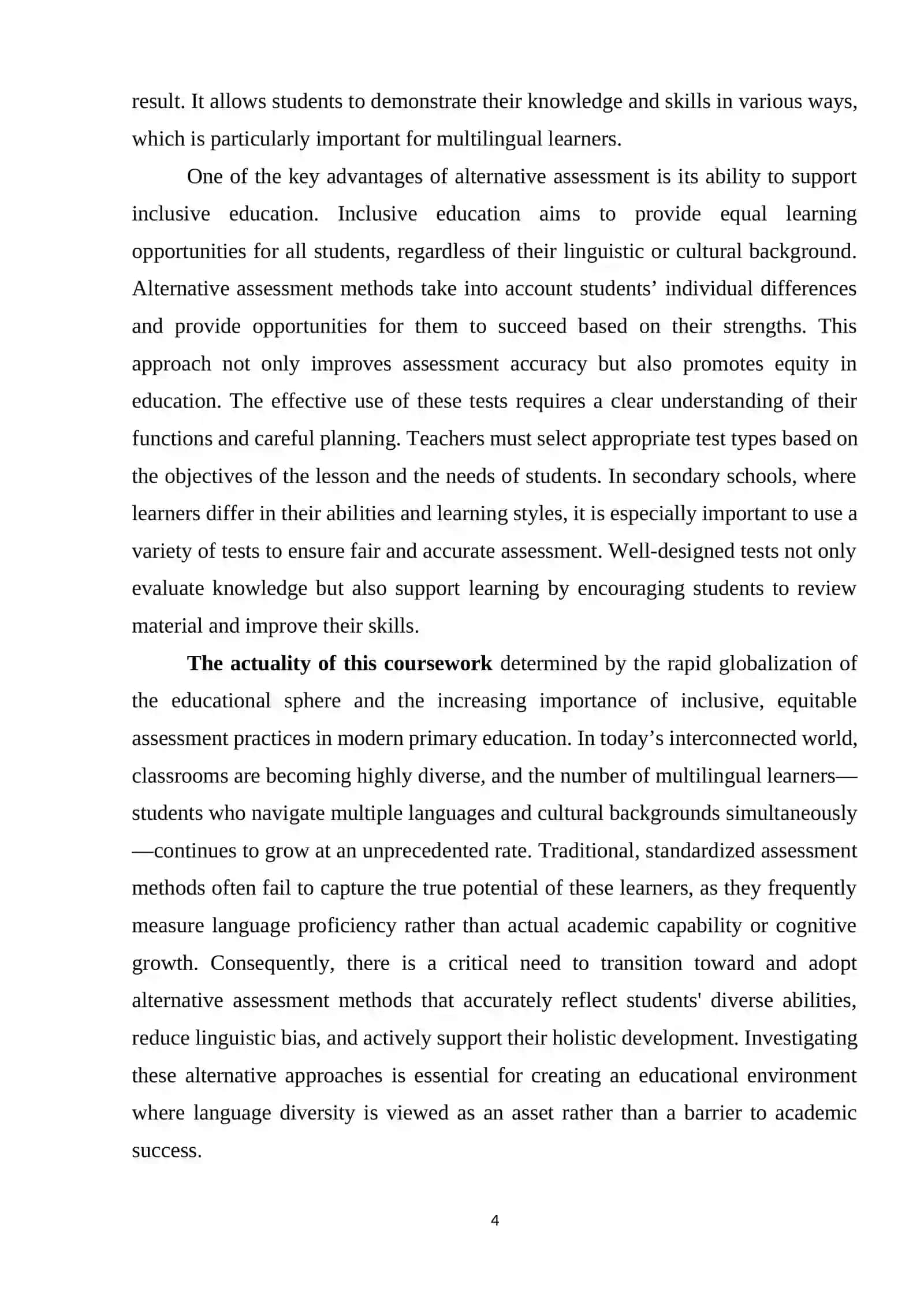 ALTERNATIVE ASSESSMENT METHODS FOR MULTILINGUAL STUDENTS 4
