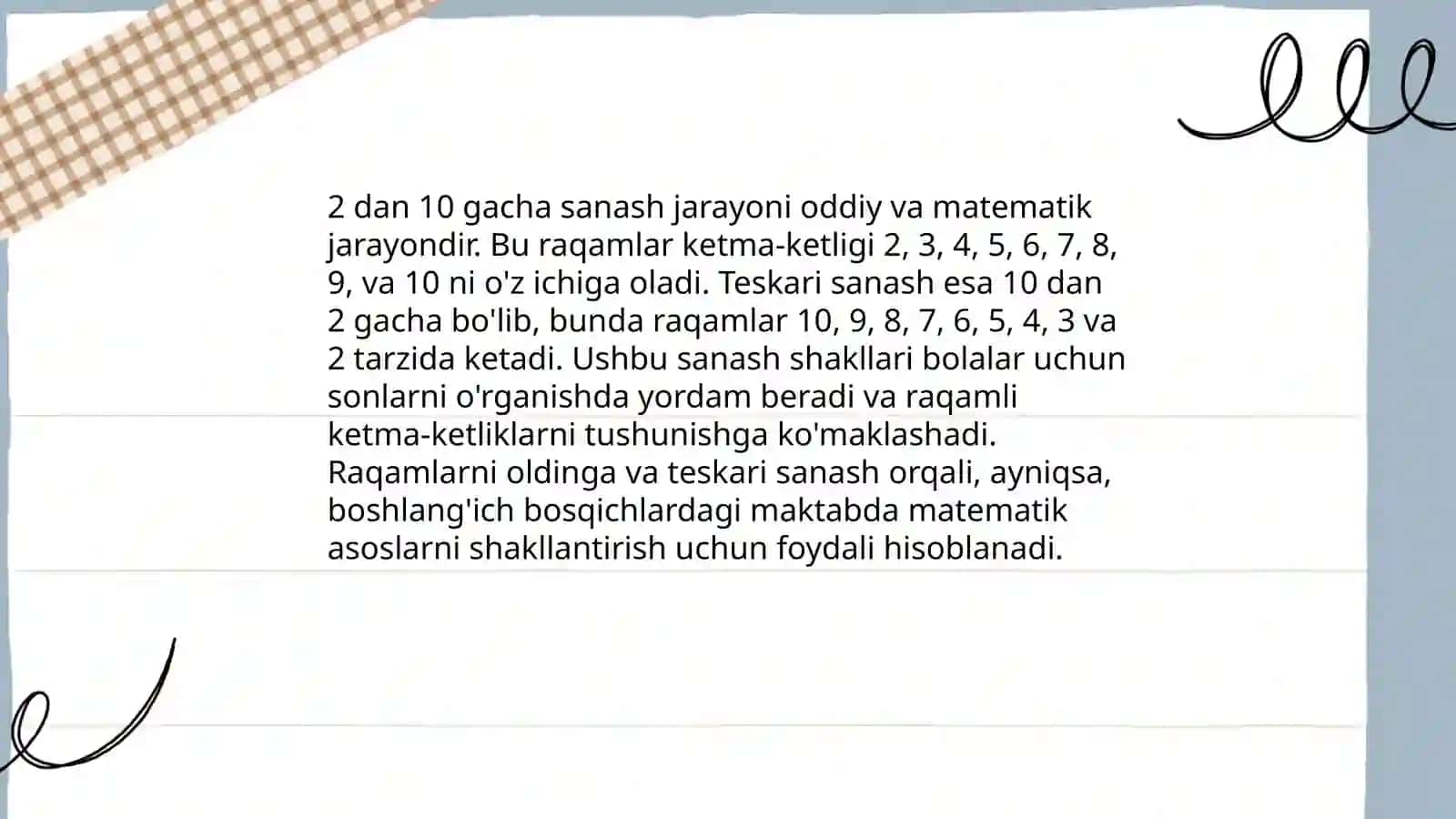 10gacha bo'lgan sonlarni teskari sanashga o'rgatish 4