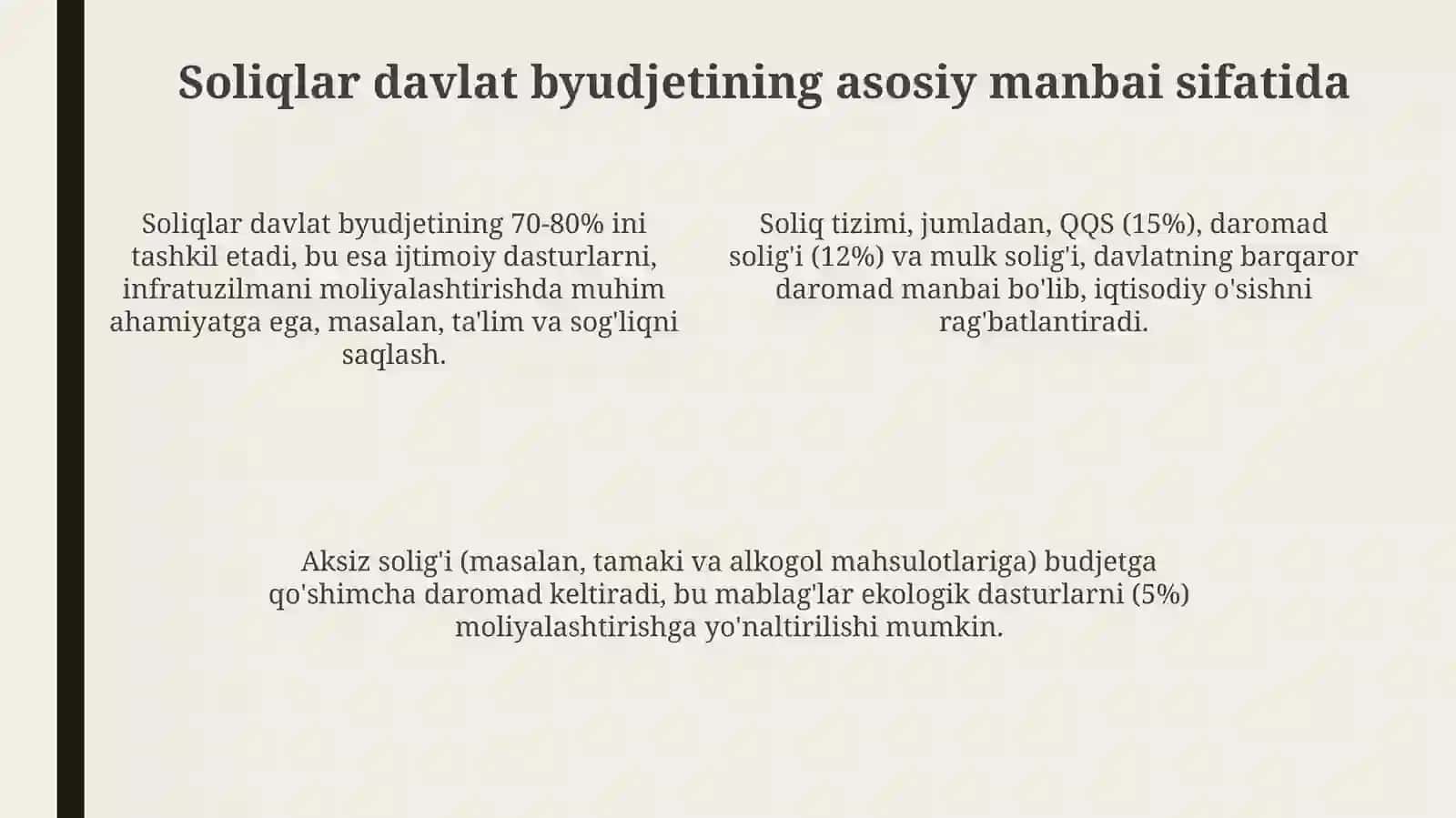 Xalilova Davlat budjetini shakllantirishda soliqlarning ro’li 4