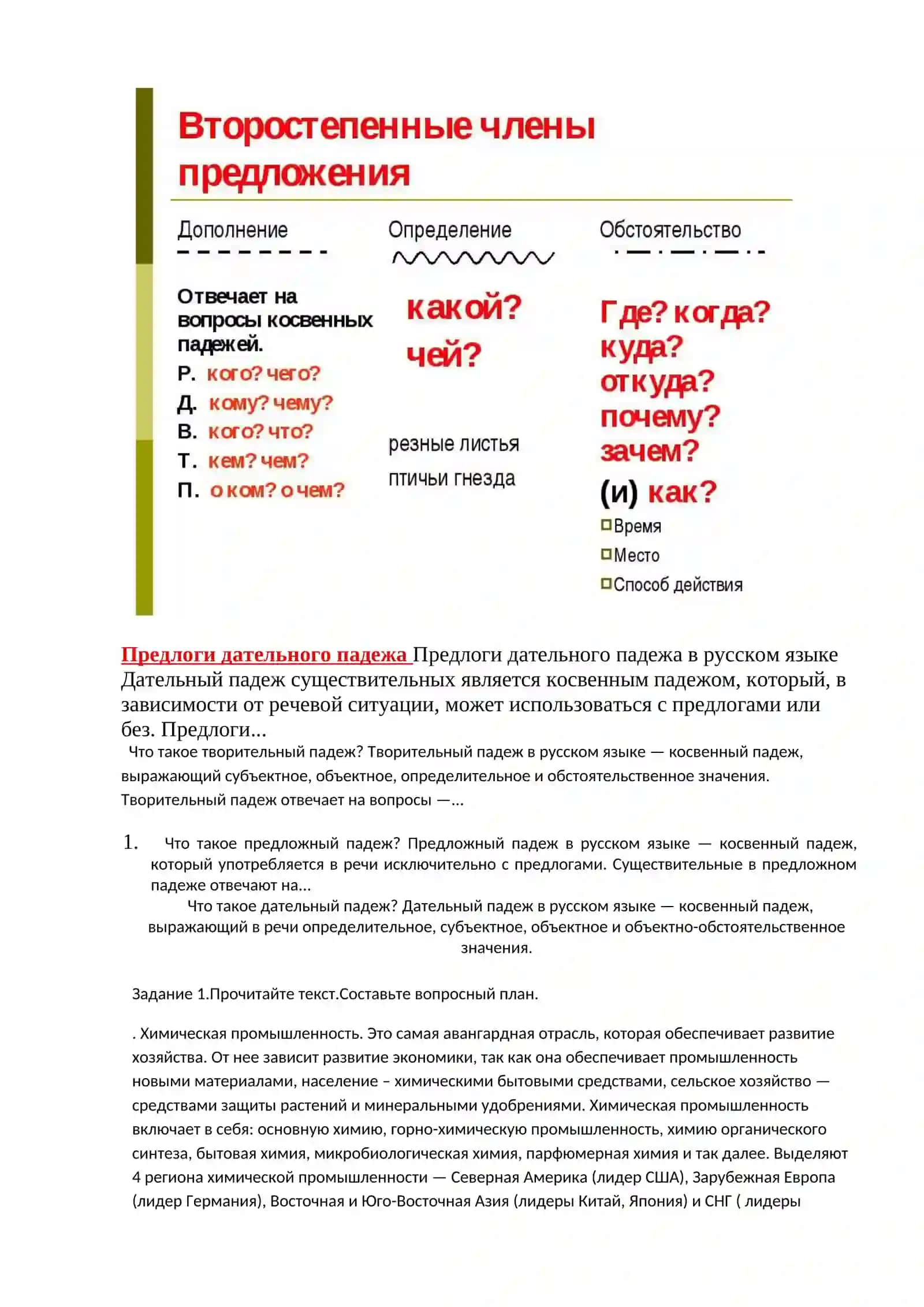 Тема № 18 Конструкции простых и сложных предложений с учётом объектных отношений. (Родительный, Винительный падежи с предлогами). Лексическая тема: Химическая промышленность 4