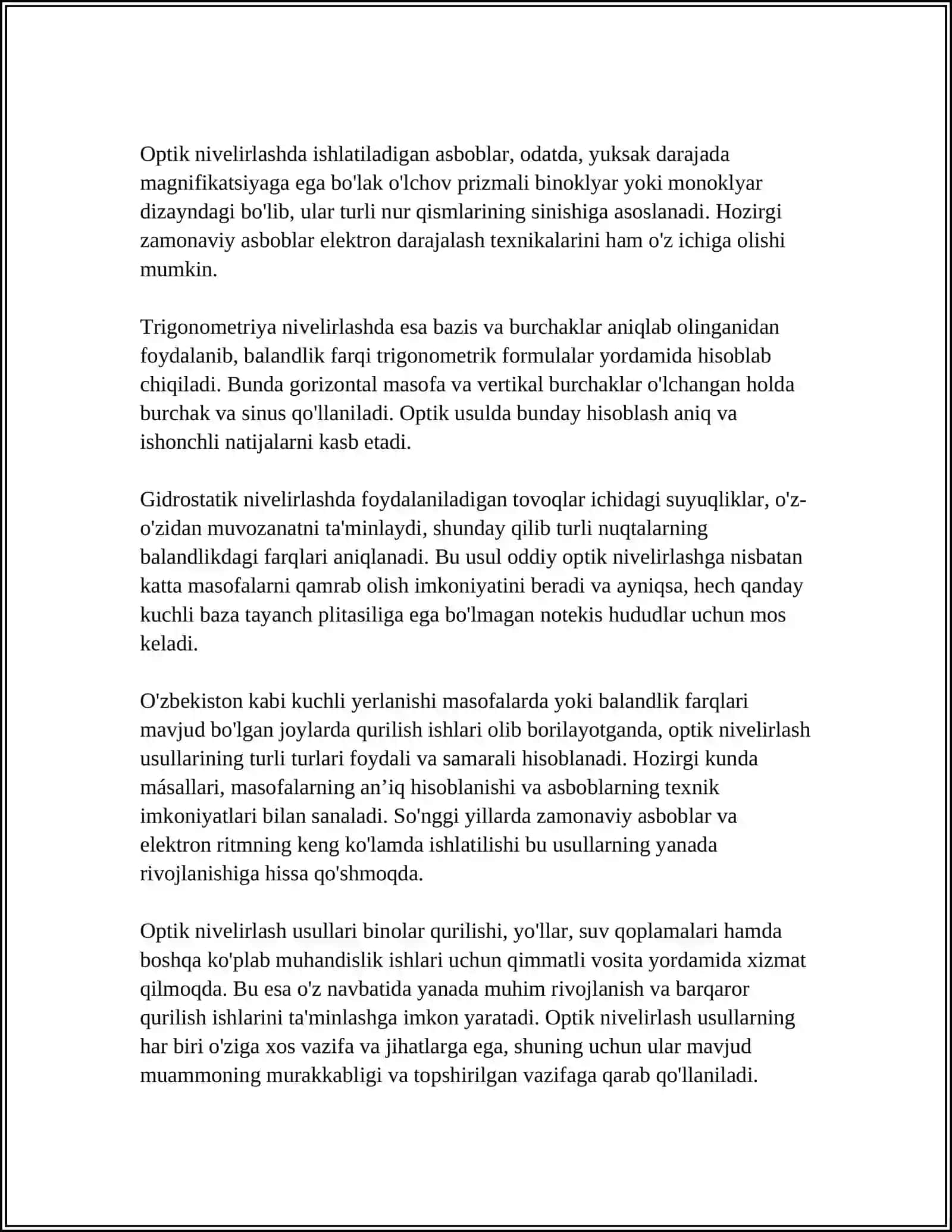MUSTAQIL ISH Mavzu: NIVELIRLASH TURLARI 4