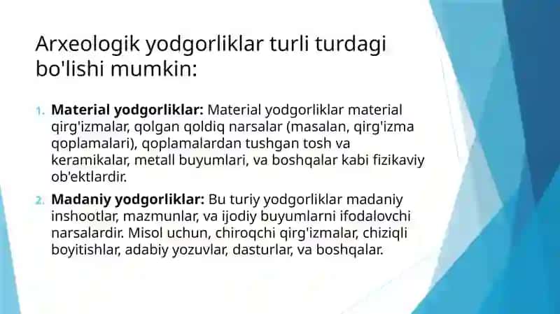 Arxeologik yodgorliklar va ularning turlari prezintatsiya 4