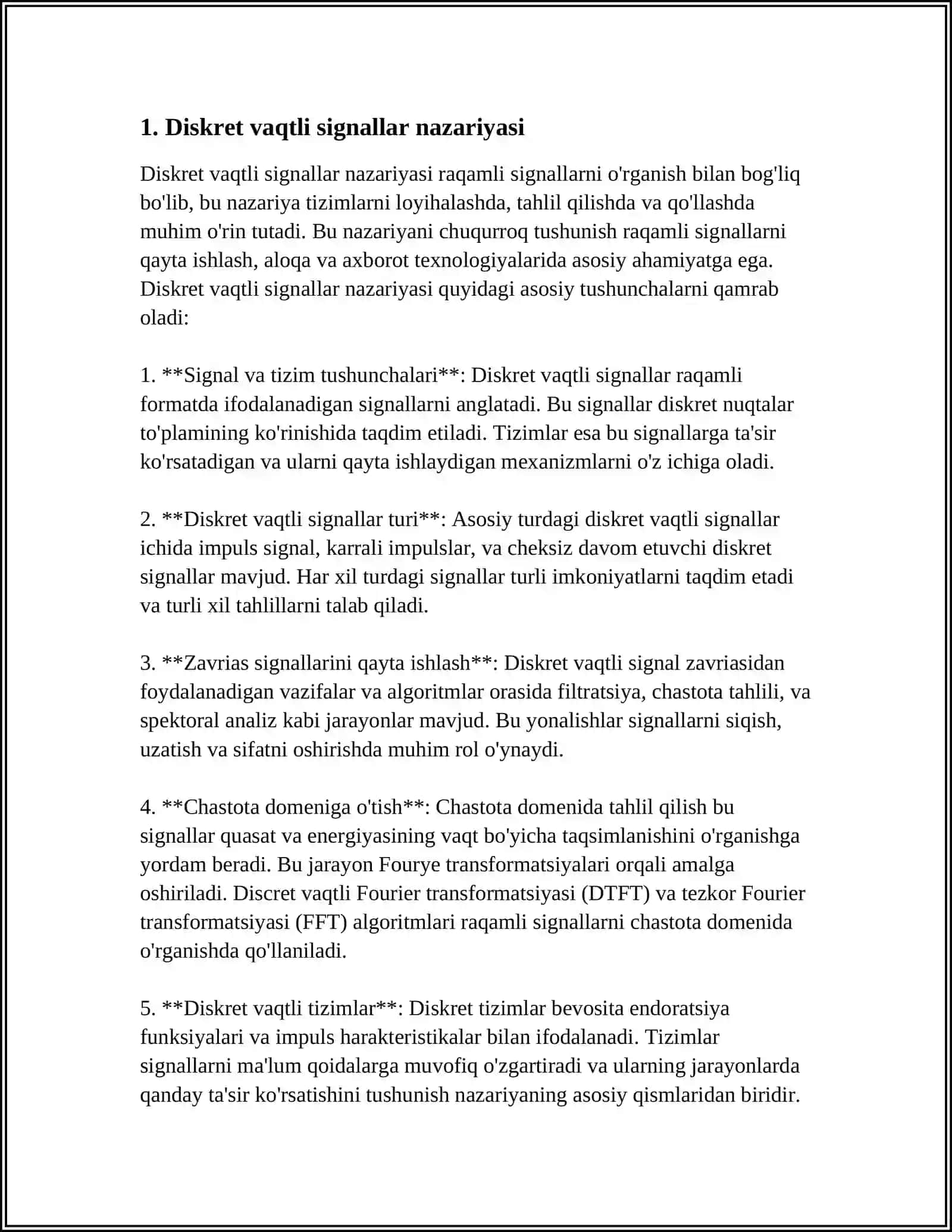 Diskret vaqtli signallar nazariyasi 4