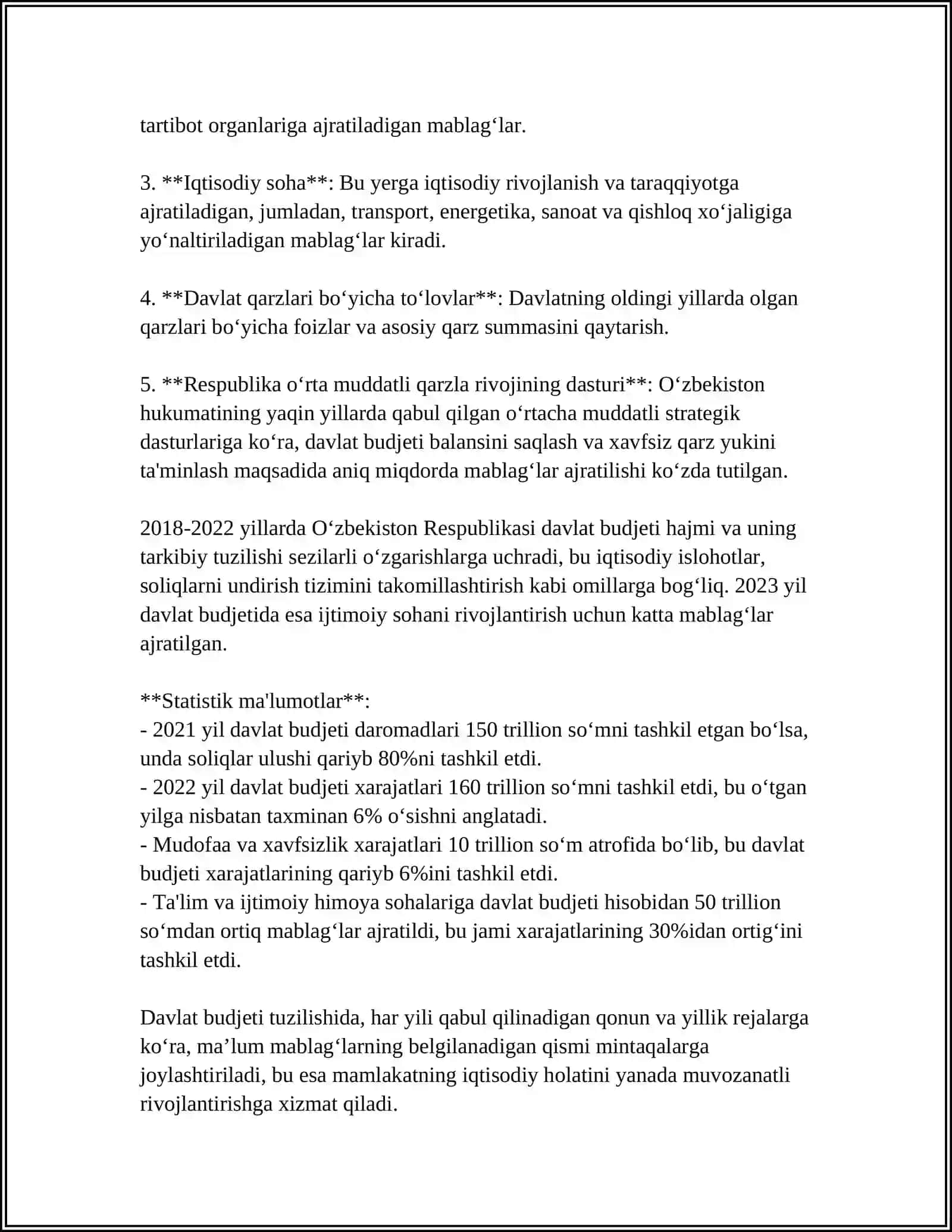 OʻZBEKISTONI HARAJATLARI VA DAROMADLARI 4