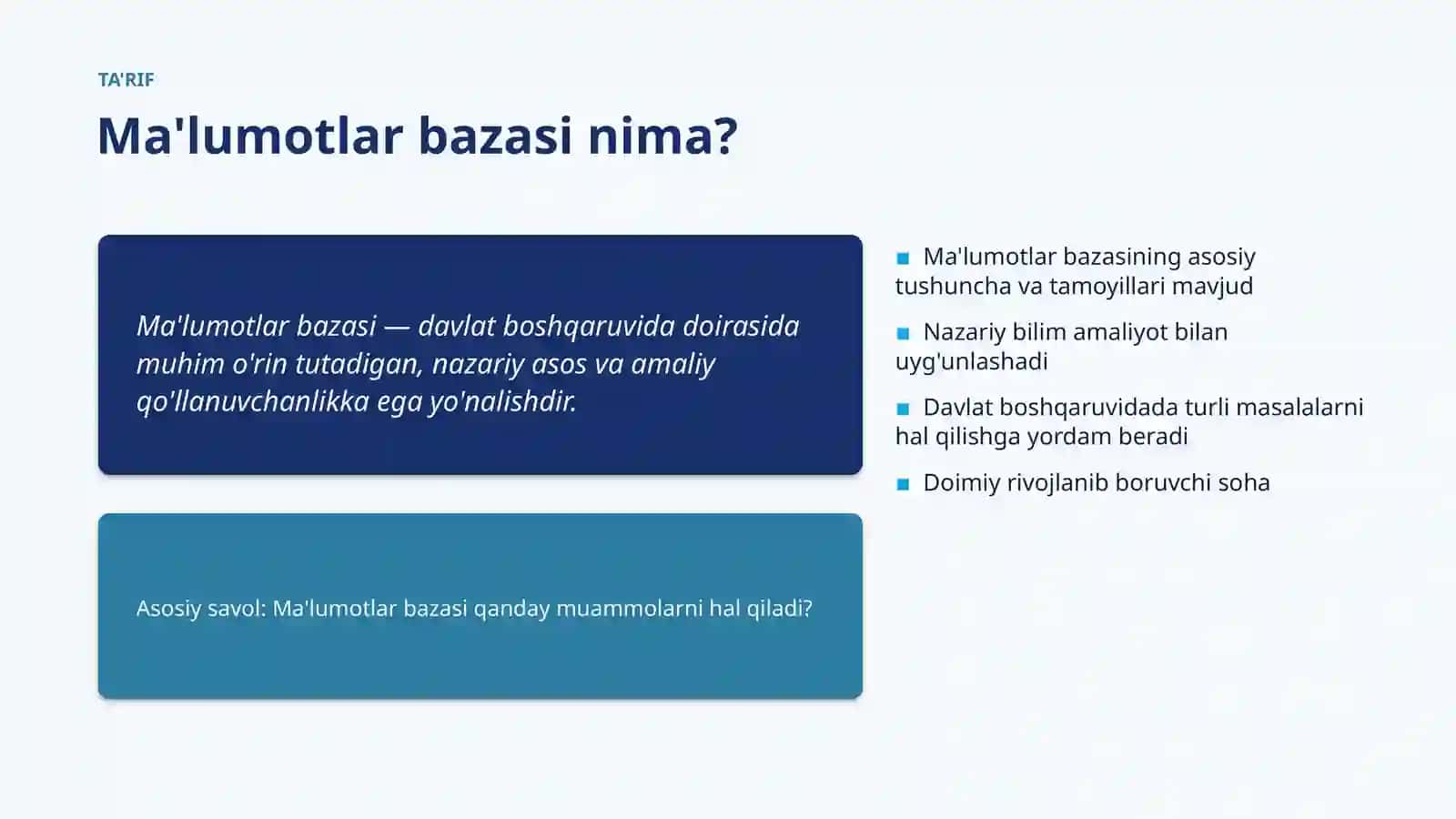 Davlat Boshqaruviga ma'lumotlar bazasi 4