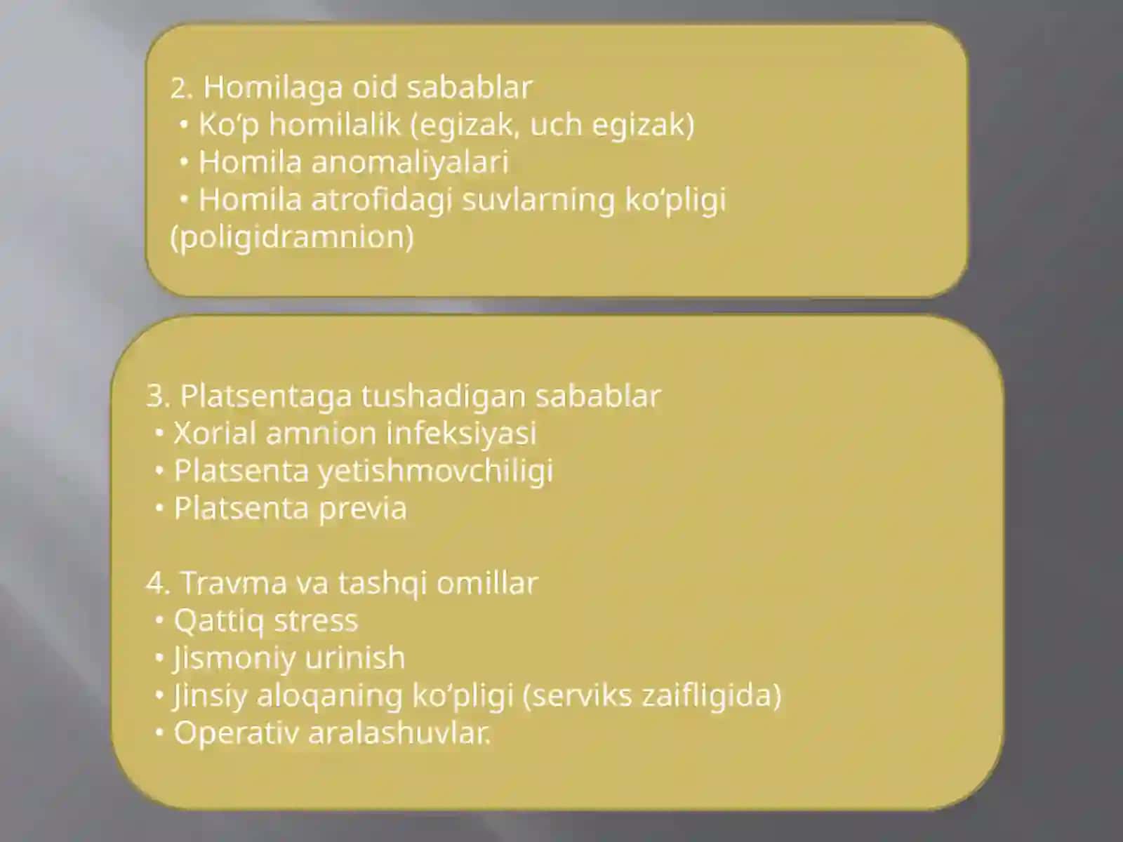 HOMILADORLIK MUDDATIGA YETMASLIGI (MUDDATIDAN OLDIN TUG‘ILISH) 4