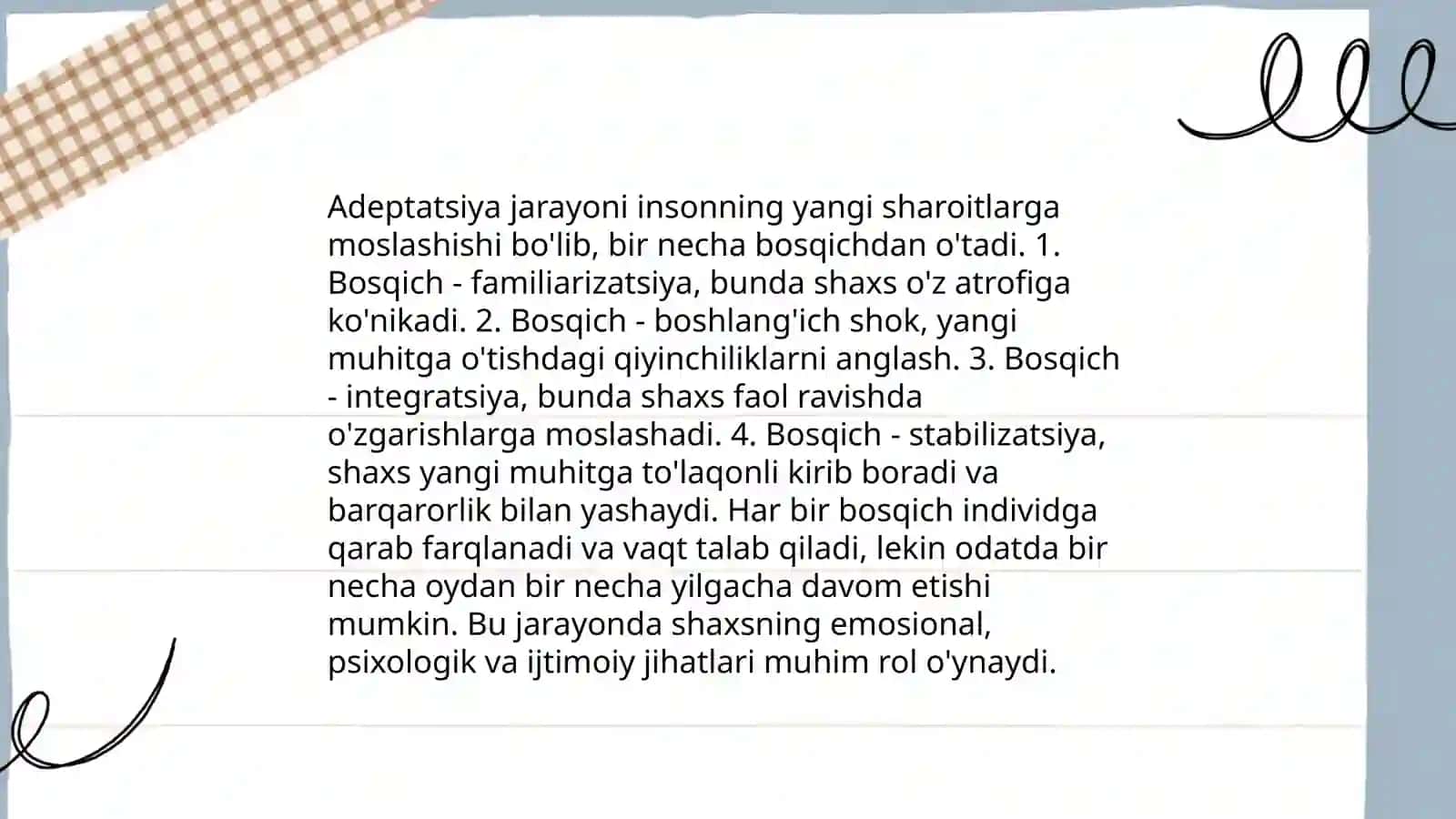 Adaptasiya jarayoni va uning bosqichlari 4