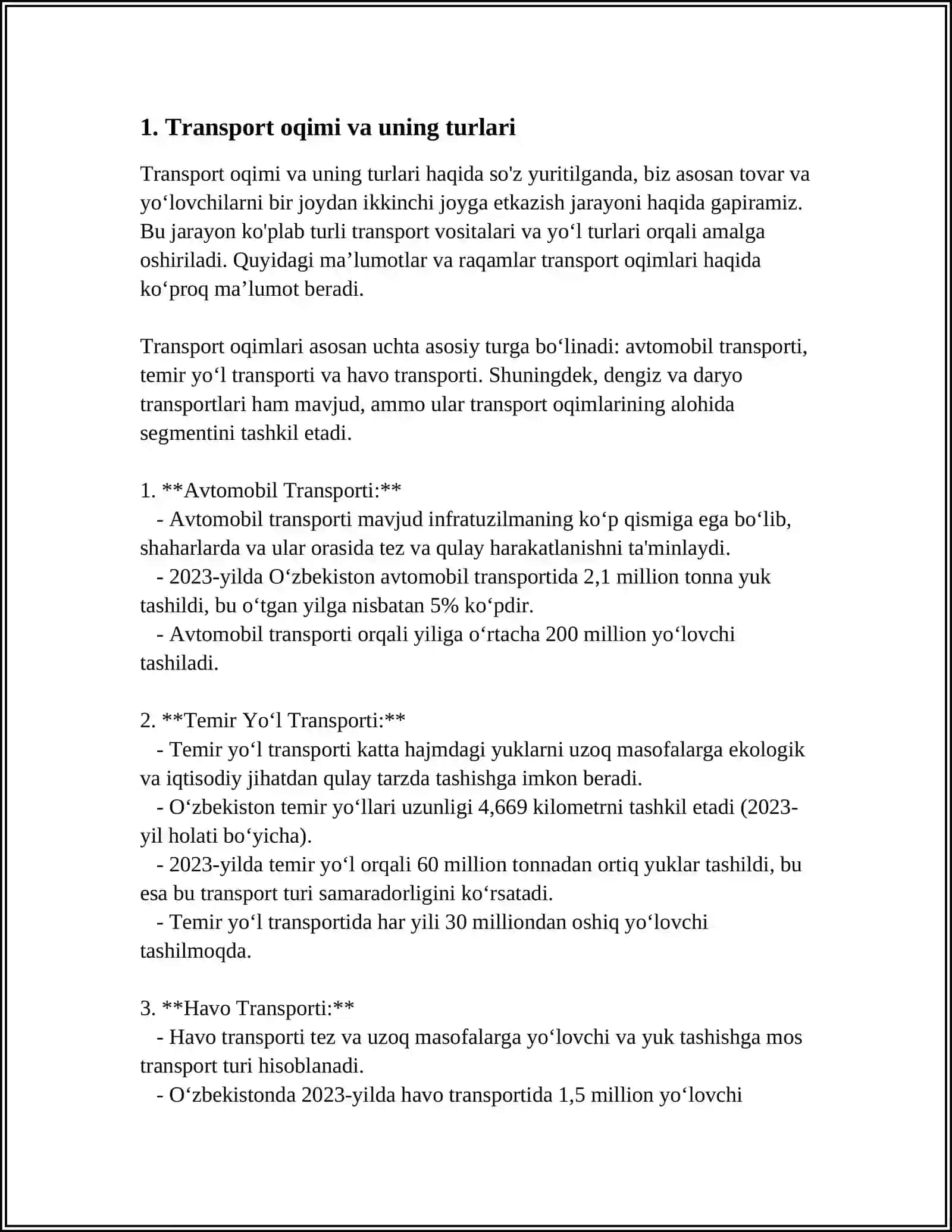TRANSPORT OQIMINING HOLATI. AVTOMOBILLAR OQIMI HARAKATLANISH TARTIBLARINING TAVSIFLARI. TRANSPORT OQIMLARINI MATEMATIK MODELLASHTIRISH. YOLNING O'TKAZISH QOBILIYATI 4