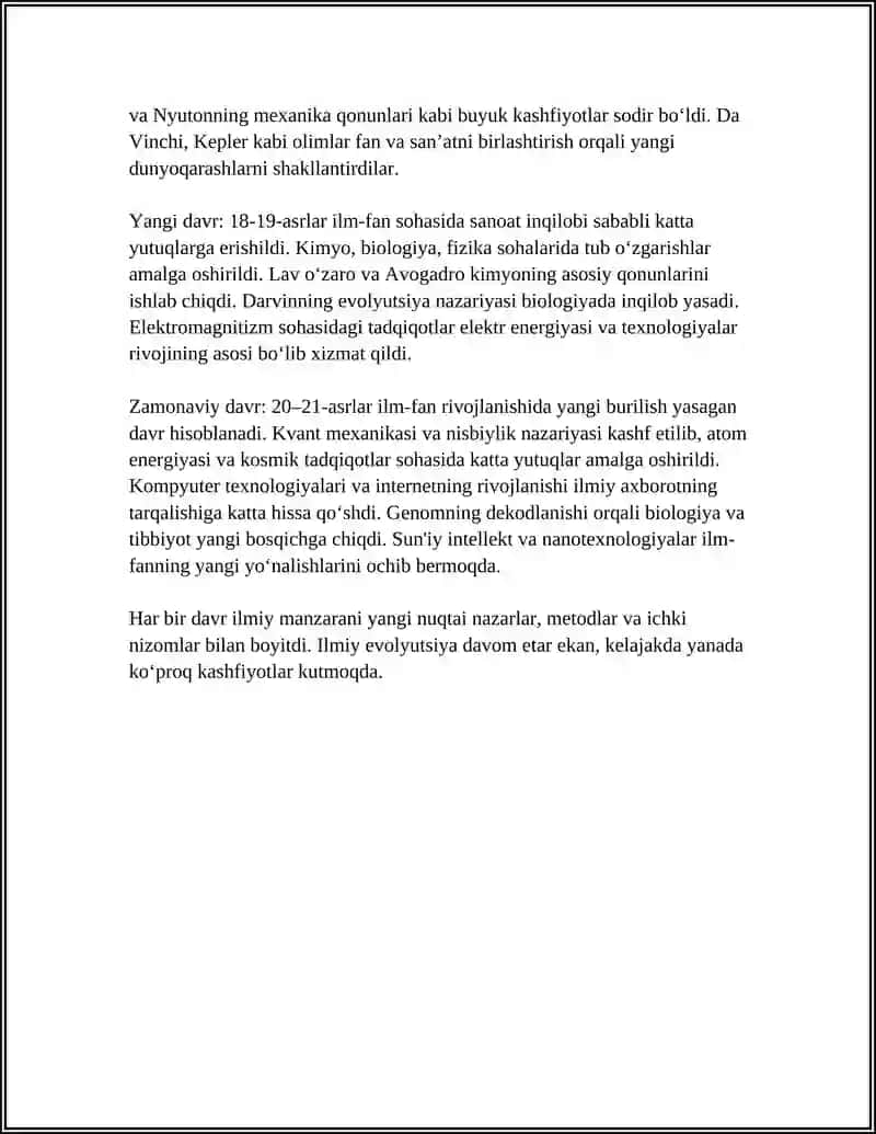 "DUNYONING ILMIY MANZARASI VA UNING EVOLYUTSIYASI" REFERAT 4