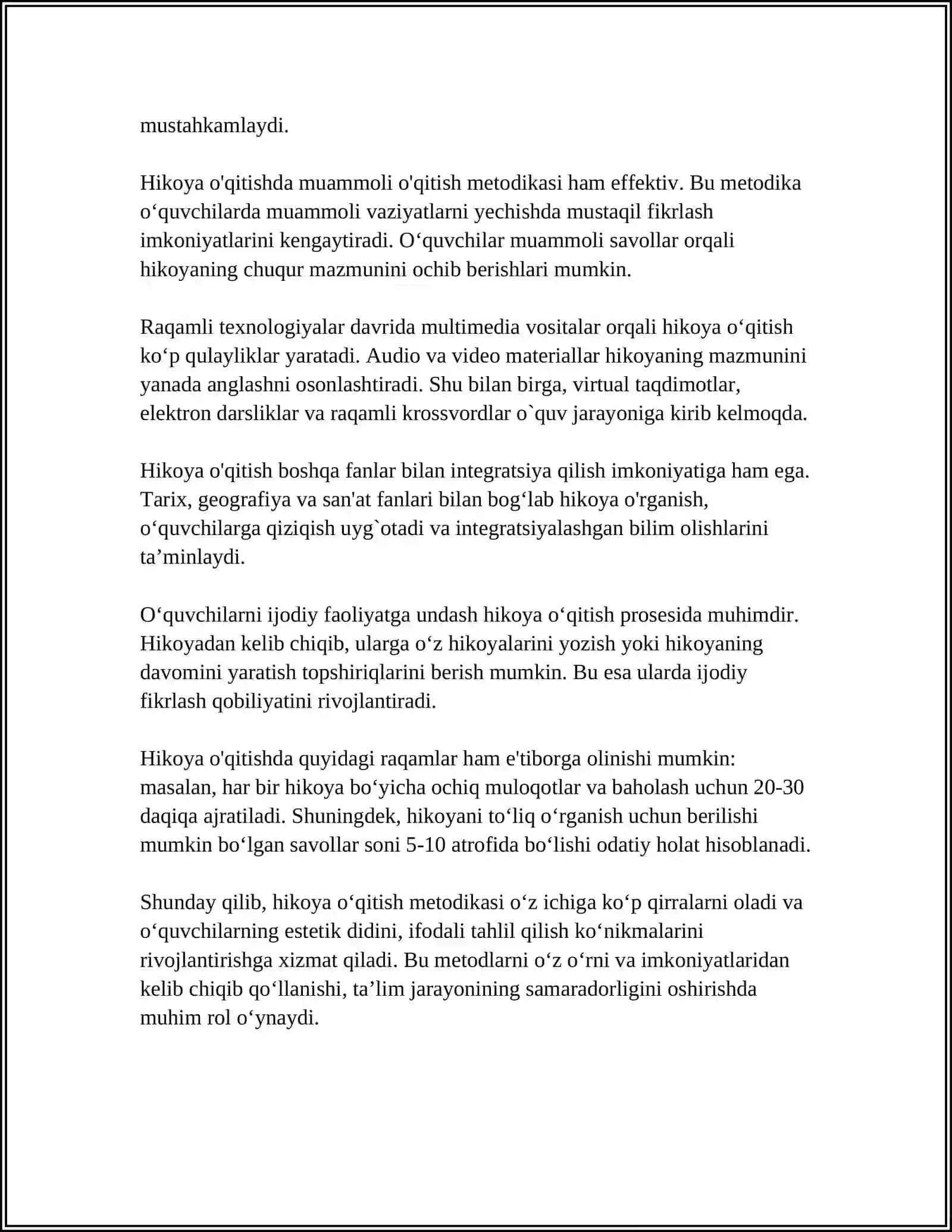 HIKOYA, ERTAK, MASAL OʻQITISH METODIKASI 4