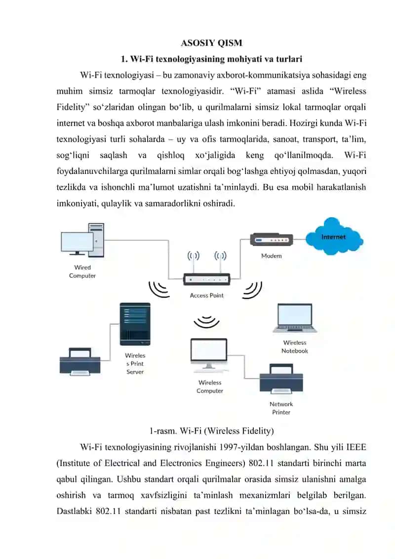 Wi-Fi simsiz texnologiyalari. Wi-Fi simsiz texnologiyalaridan foydalanish bilan simsiz aloqa tarmog‘ini tashkil etish. Wi-Fi simsiz texnologiyalarining yangi standartlari. 4