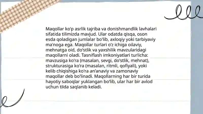 Maqollar – o‘zbek xalqining milliy boyligi. 4