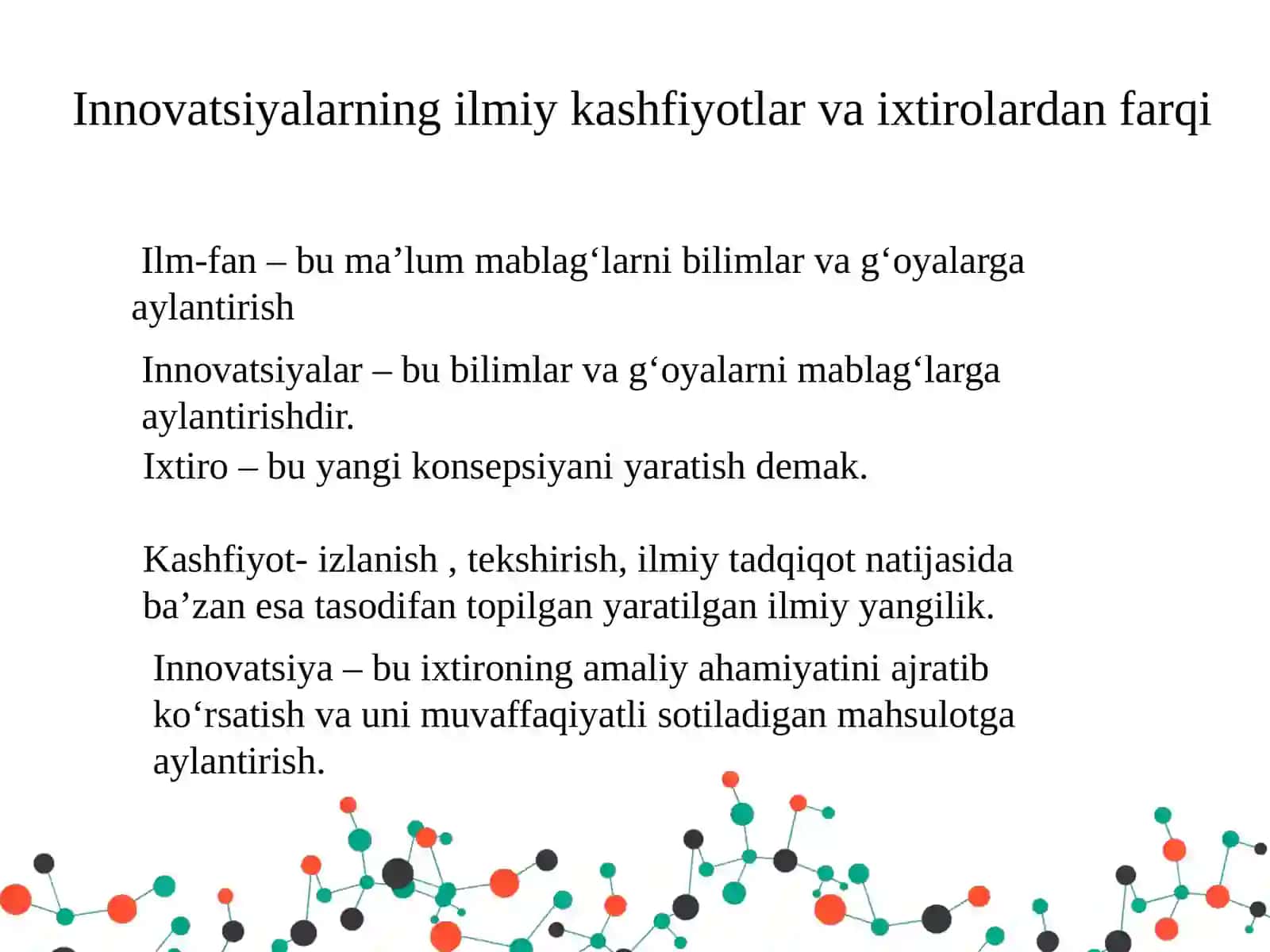Innovatsiyada innovatsion jarayonlar Reja 4