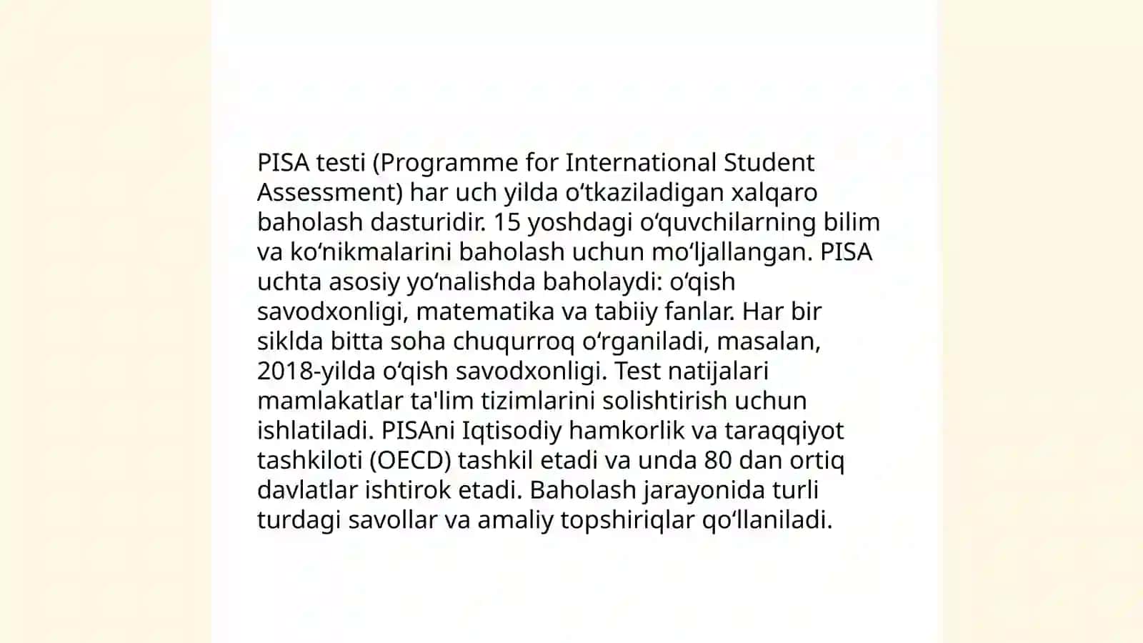 Pisa -oʻquvchilarni taʼlimiy yutuqlarini baholash xalqaro dasturi 4