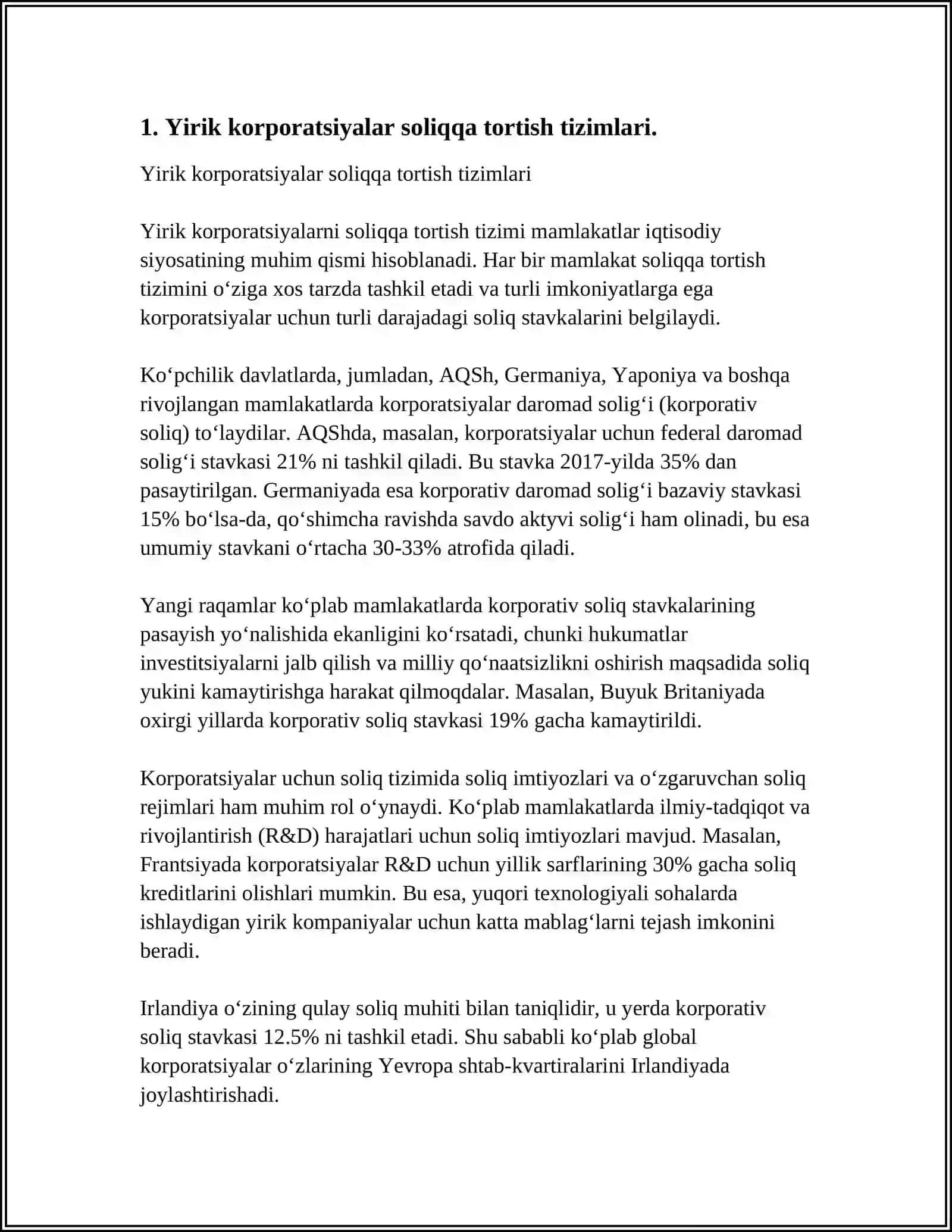 Yirik korporatsiyalar soliqqa tortish tizimlari 4