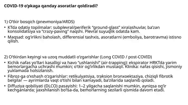 COVID-19 ning o’pkaga asoratlari 4