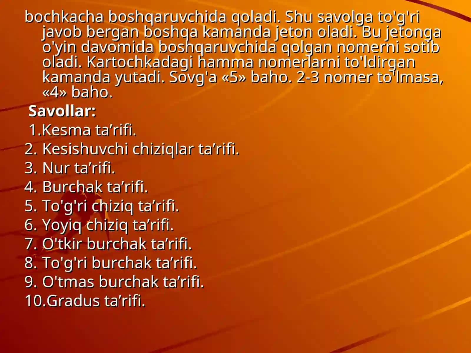 Geometriyadan boshlang'ich tushunchalar, qo'shni va vertikal burchaklar 4