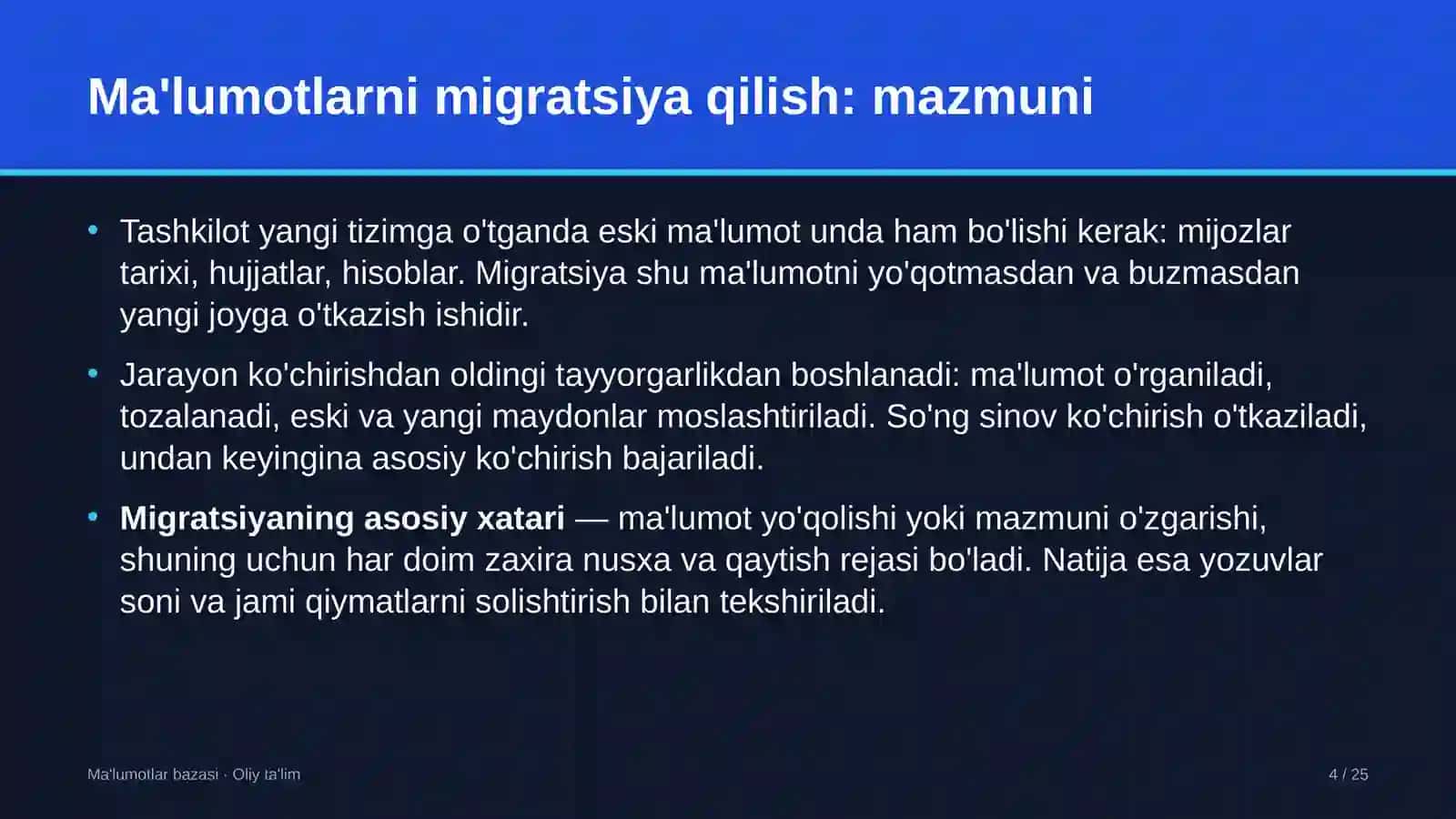 Davlat moliyaviy nazorati organlarida ma'lumotlarni migratsiya qilish 4