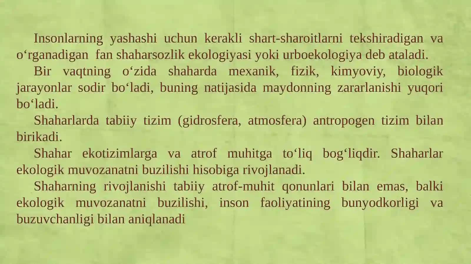 SHAHARSOZLIK EKOLOGIYASINING ASOSLARI 4
