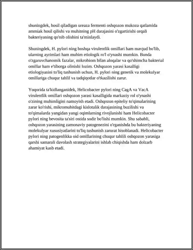 OSHQOZON YARASI KASALLIGI ETIOLOGIYASI VA PATOGENEZIDAGI ZAMONAVIY ASPEKTLAR 4